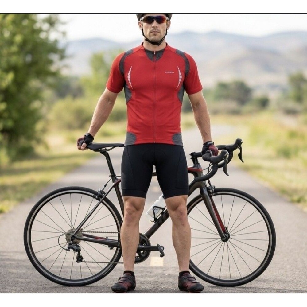 Shimano Explorer Cycling Jersey Mens Medium Red Full Zip Stretch Road Racing